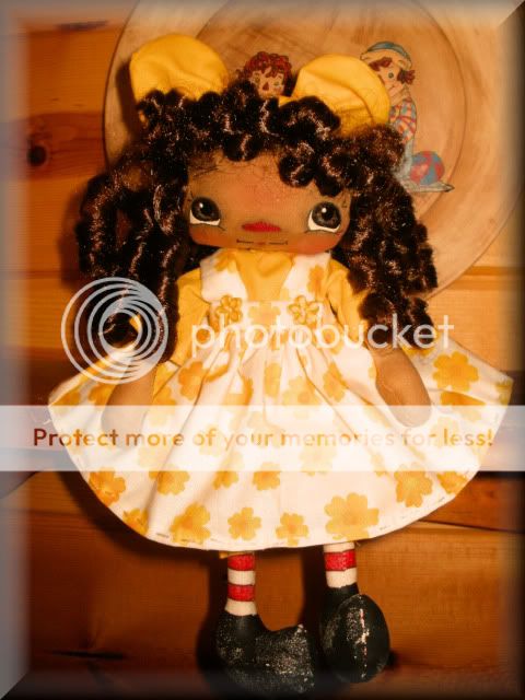 Primitive Raggedy Ann Cloth Doll Julie G Yellow Flowers Buttons 
